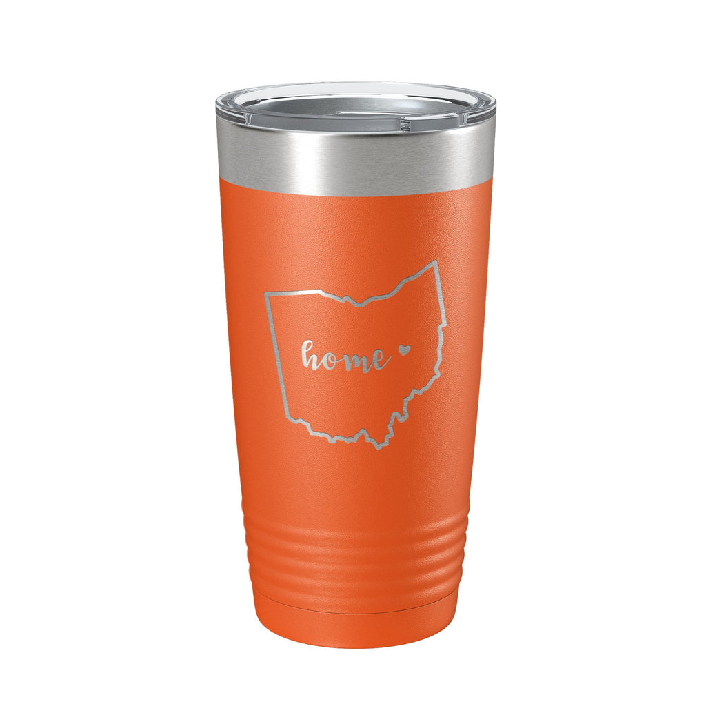 Ohio state travel tumbler in powder coated stainless steel with laser engraved map and clear lid — view 5