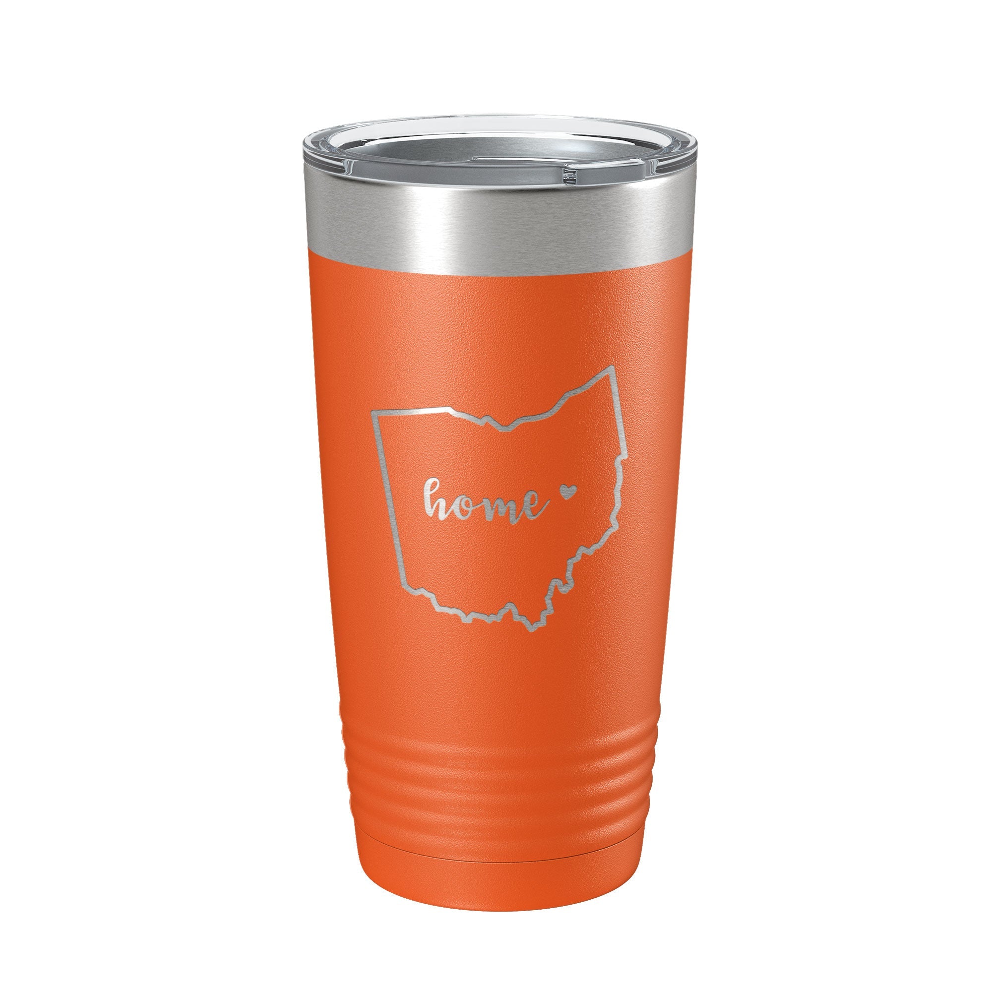 Ohio state travel tumbler in powder coated stainless steel with laser engraved map and clear lid — view 5