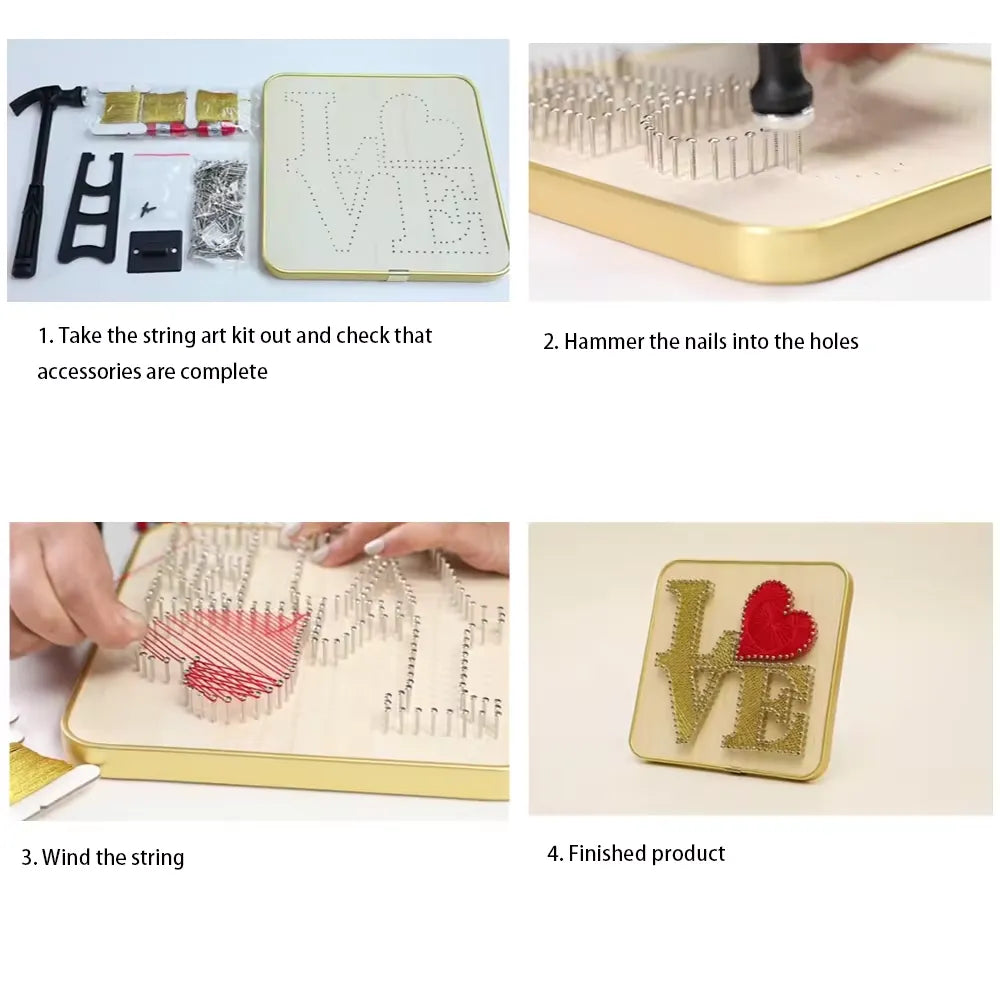 Rocket string art kit featuring colourful thread, metallic pins, and a sturdy wooden display stand. — view 5