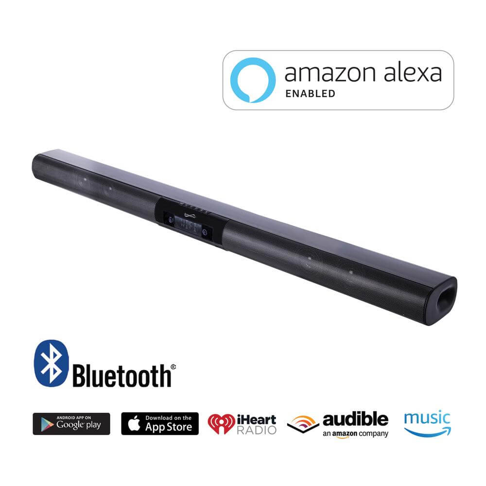 37-Inch Smart Soundbar system in black with metal speaker grill and digital LCD display — view 2