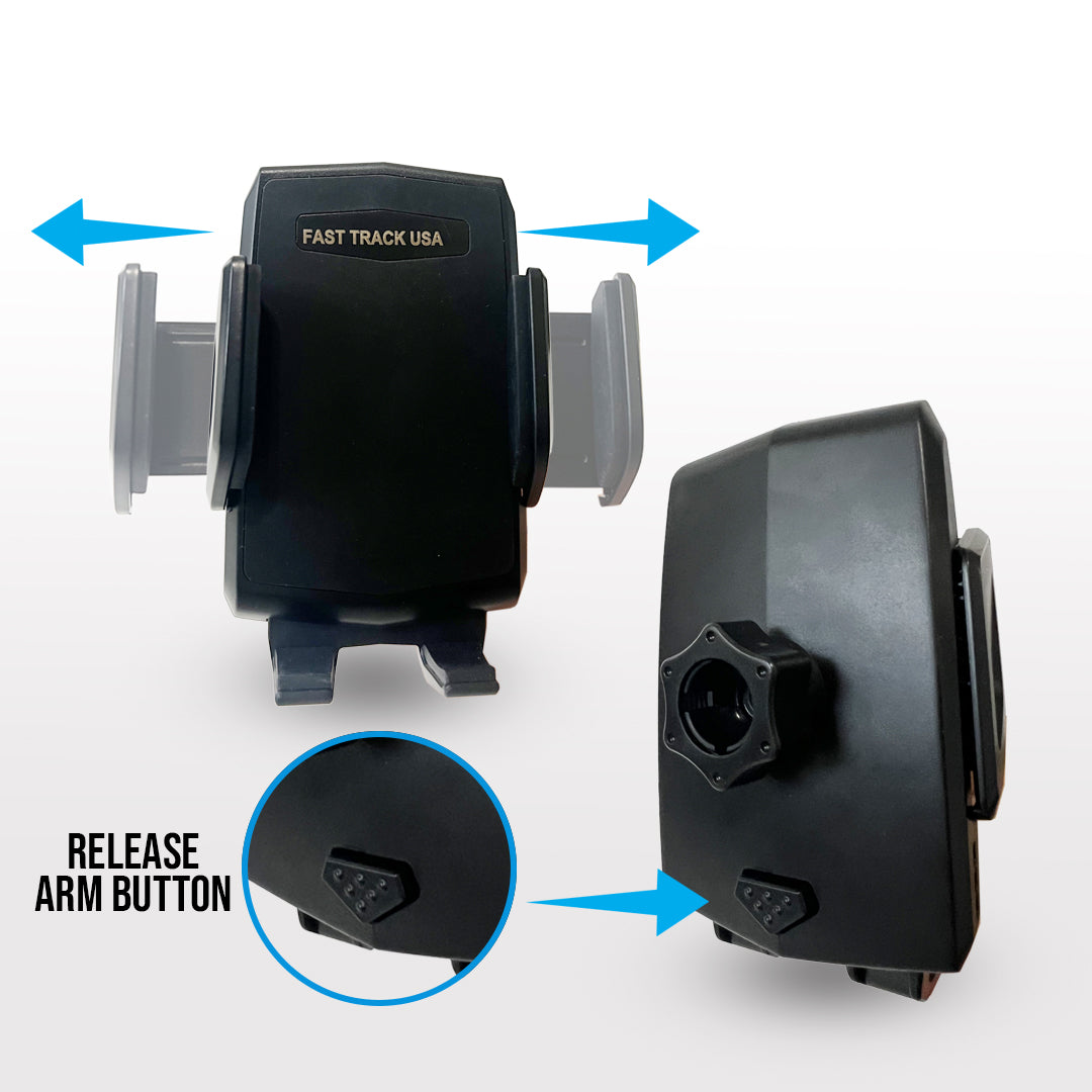 Black long neck car phone mount with anti-shake cradle holding a smartphone on a dashboard — view 4
