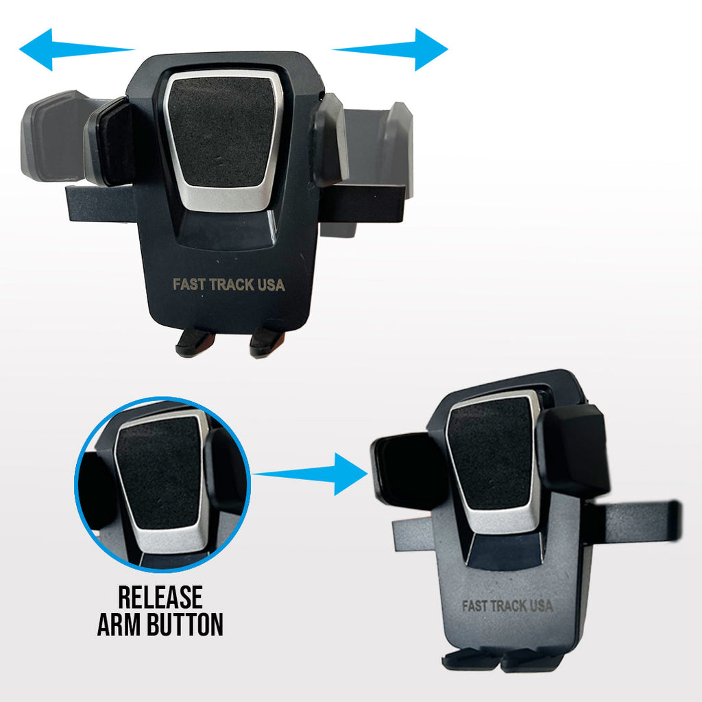 Adjustable long neck car phone mount with one touch release holding a smartphone on dashboard — view 4