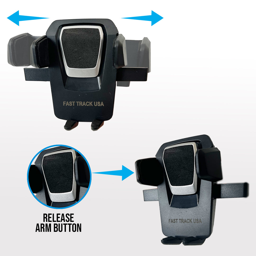 Adjustable long neck car phone mount with one touch release holding a smartphone on dashboard — view 4