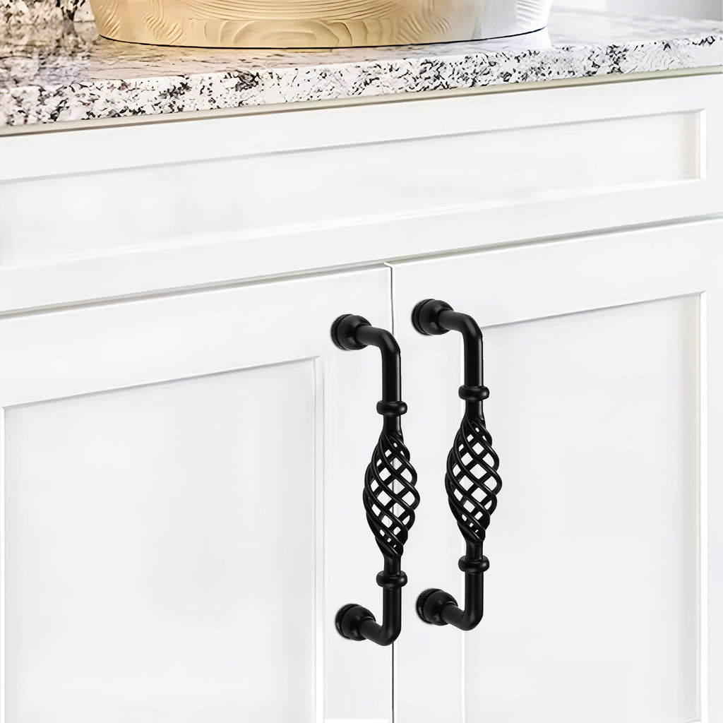 Vintage black birdcage cabinet handle crafted from iron for kitchen cupboards and furniture drawers — view 3