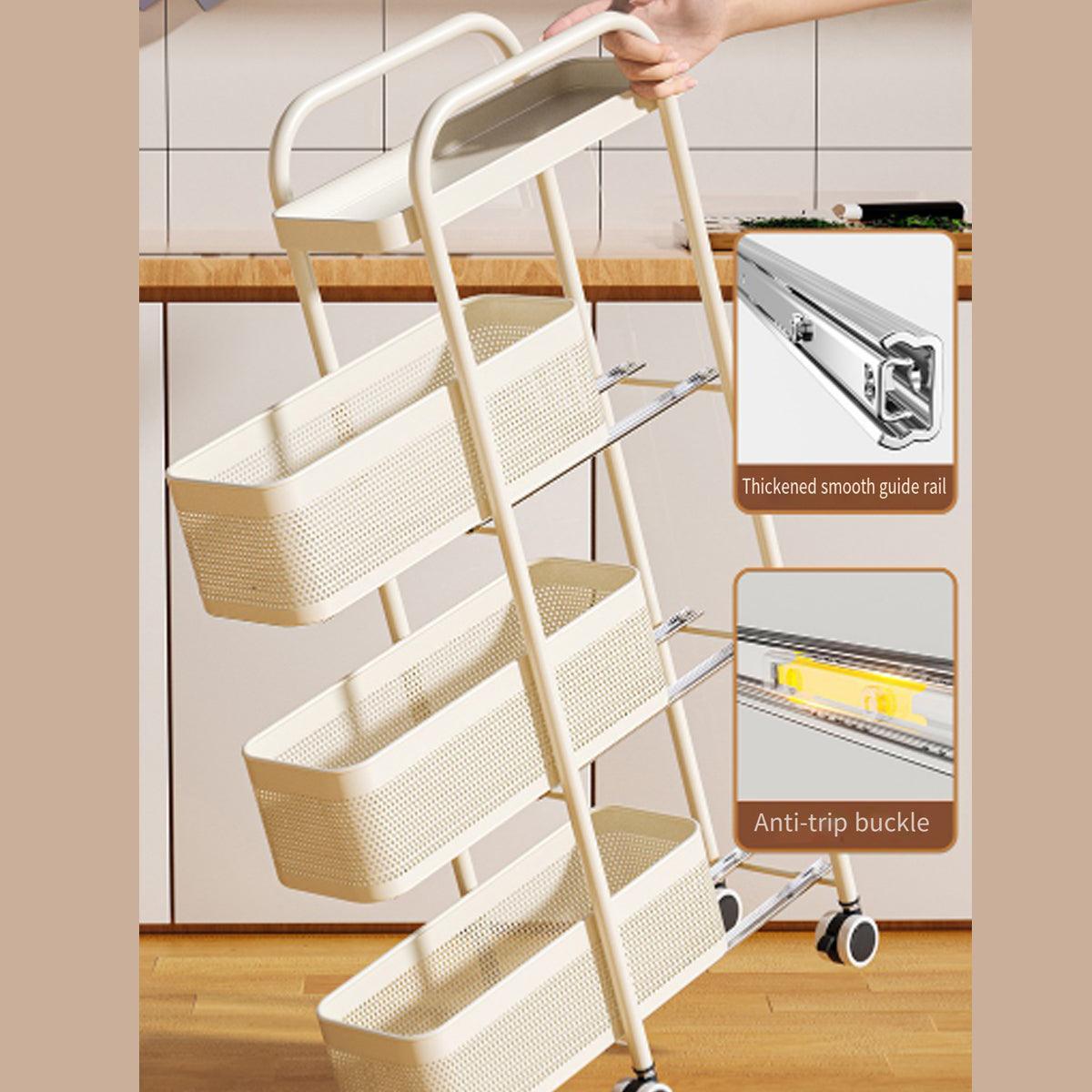 Three-tier slim metal storage trolley with smooth-rolling wheels and perforated baskets for tight spaces. — view 5