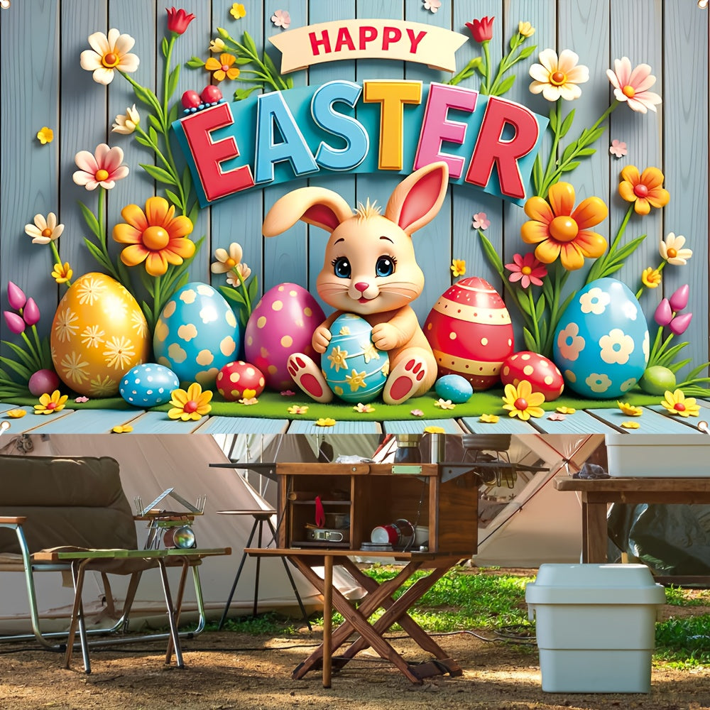 Large colorful polyester Easter bunny and eggs decorative banner for indoor and outdoor spring celebrations — view 4