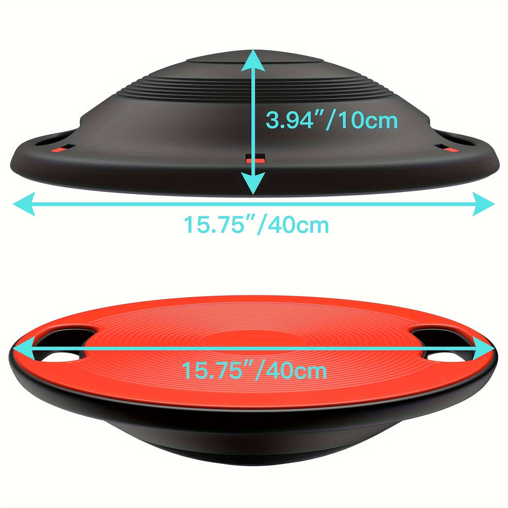 Red advanced yoga balance board with textured non-slip surface and stabilizing feet for core fitness training — view 2