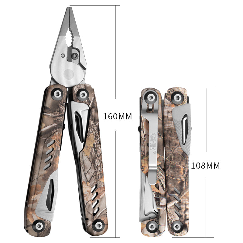 Wautton 17-in-1 folding outdoor survival multitool showing open pliers blades and various screwdriver attachments — view 4