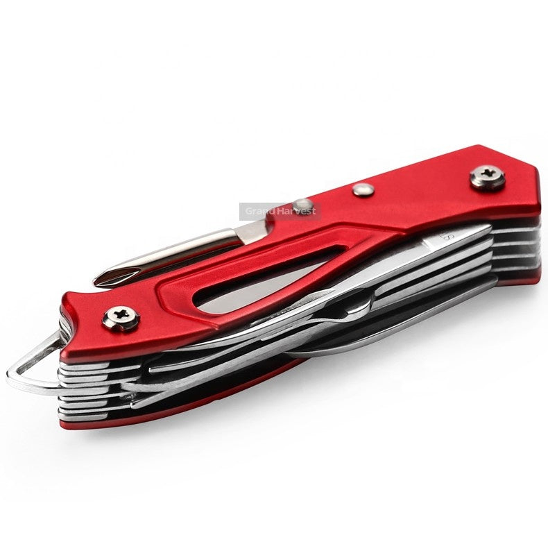 440 stainless steel folding pocket multi-tool knife with visible saw, scissors, and bottle opener tools. — view 5