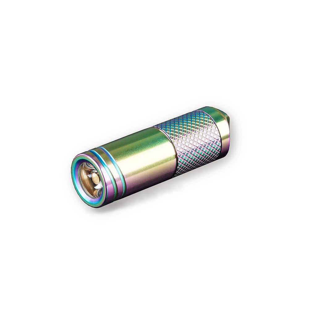 Wautton titanium alloy mini EDC flashlight with iridescent rainbow finish and USB charging port — view 4