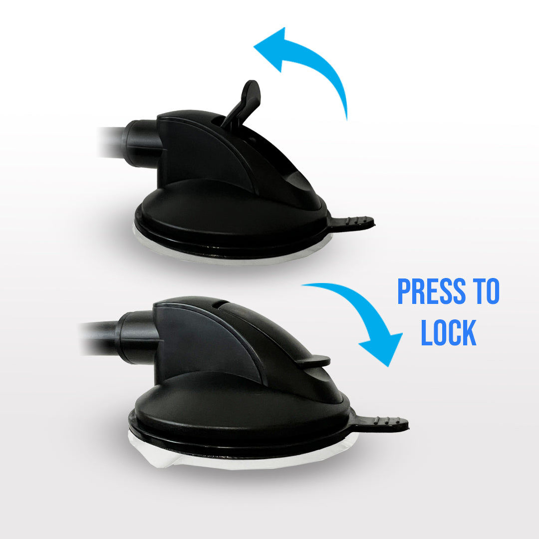 Black long neck car phone mount with anti-shake cradle holding a smartphone on a dashboard — view 5