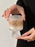 Letters glass coffee cup with sleek typography, 230ml clear minimalist mug for hot and cold beverages