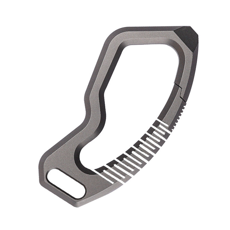 Titanium alloy keychain with genuine leather accents and sleek side-push locking mechanism — view 5