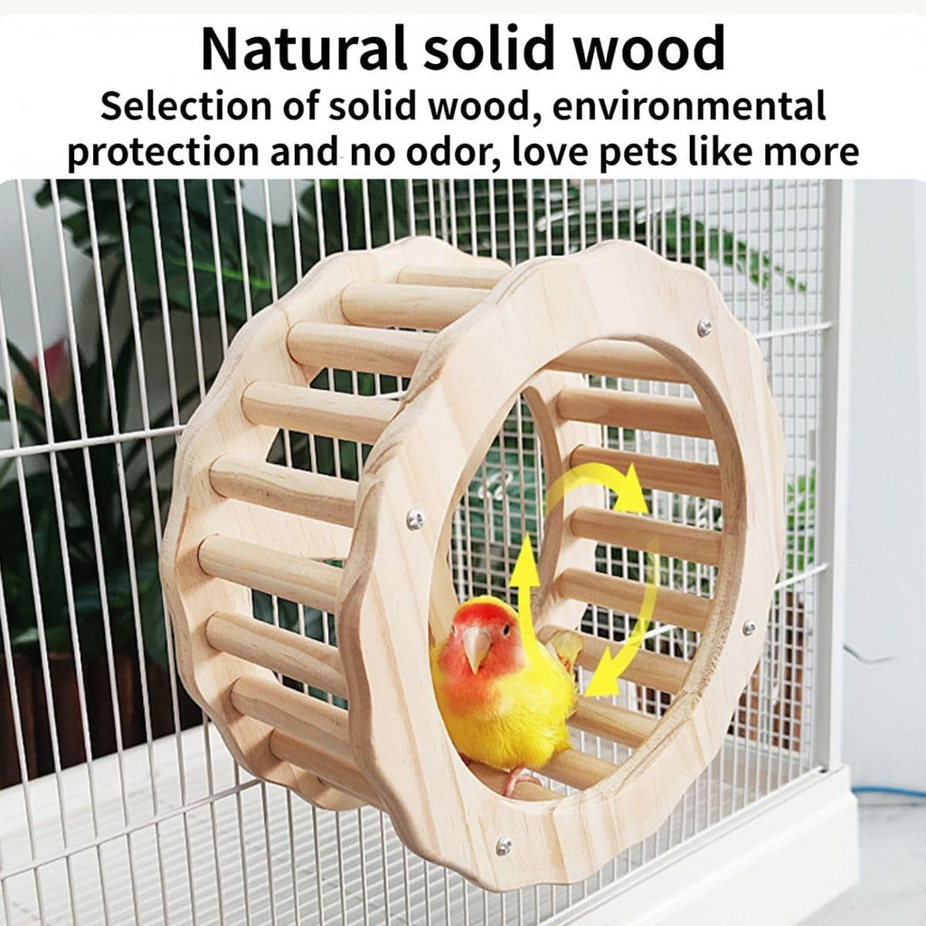 Natural wooden parrot toy set with running wheel and rocking stand for bird cages — view 4