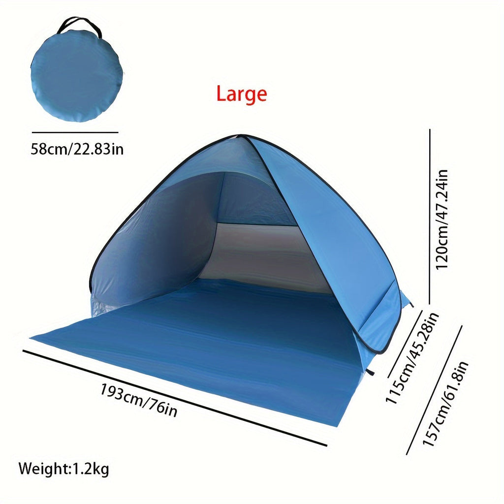Blue automatic pop up beach tent with zippered closure and carrying bag for outdoor sun protection — view 5
