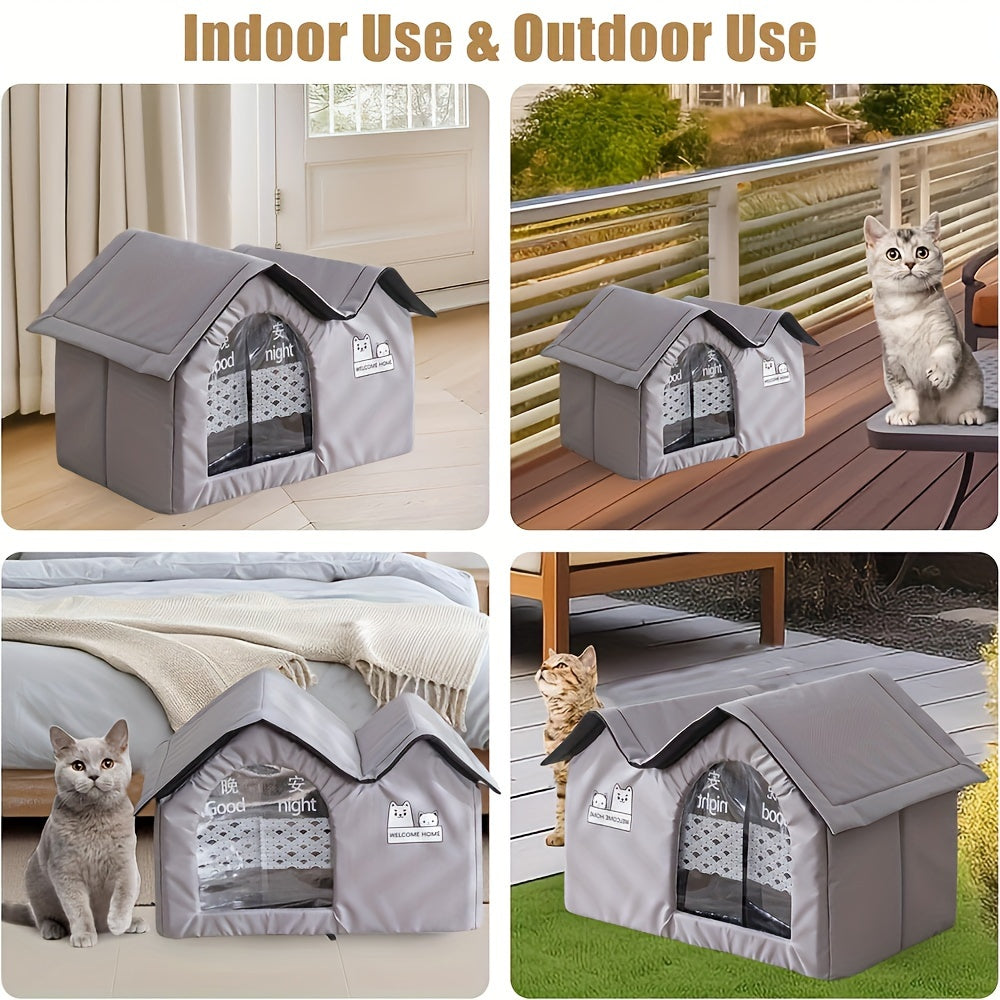 Modern light gray all-season cat and dog bed house featuring a soft removable cushion. — view 4