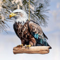 Bald eagle painted on a rustic round birch plywood wooden Christmas holiday ornament