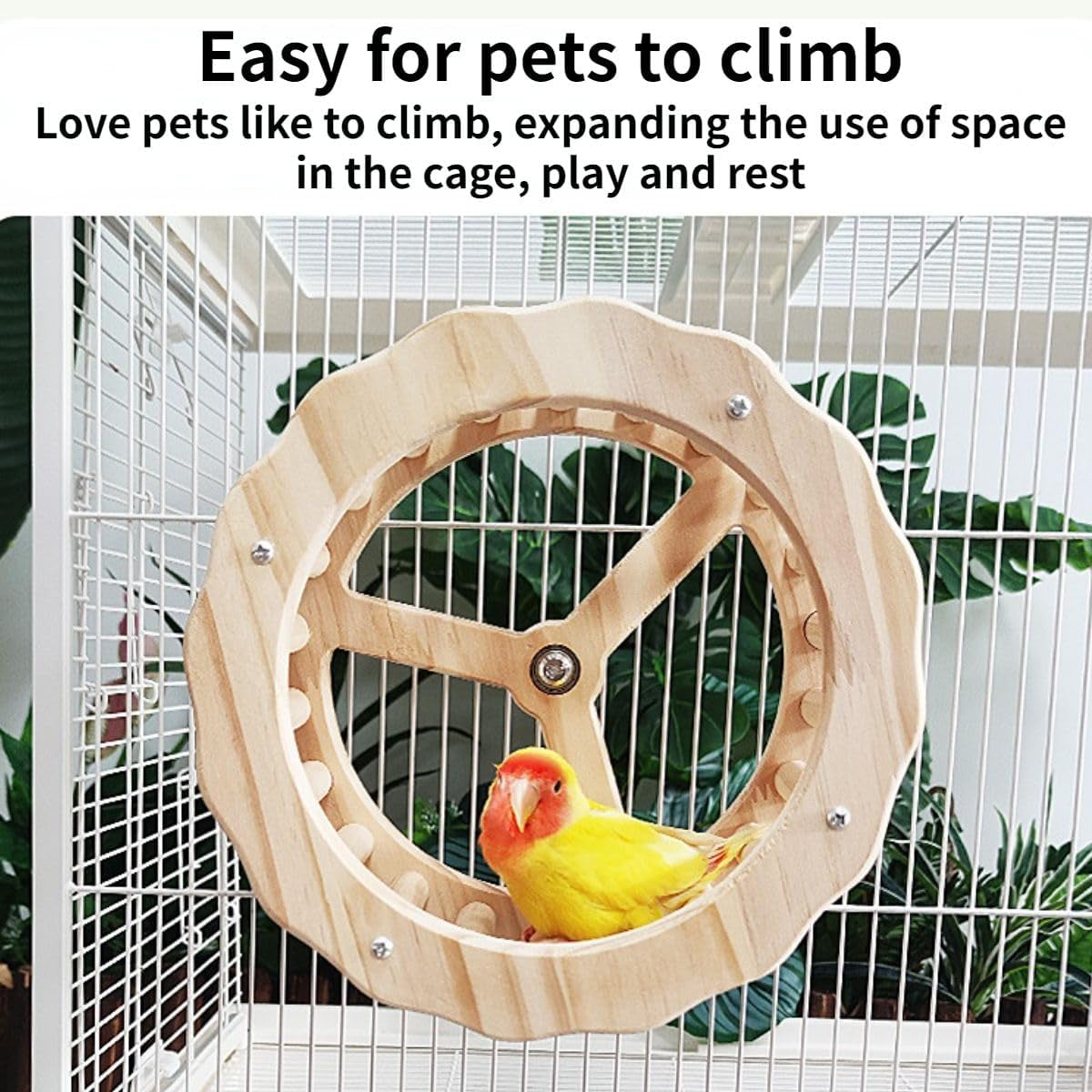 Natural wooden parrot toy set with running wheel and rocking stand for bird cages — view 5