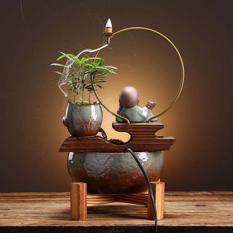 Small ceramic self-circulating desktop fish tank aquarium for modern living room decor — view 4