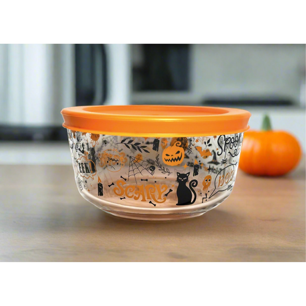 Halloween themed 2-cup glass storage containers with airtight lids in festive patterns — view 5