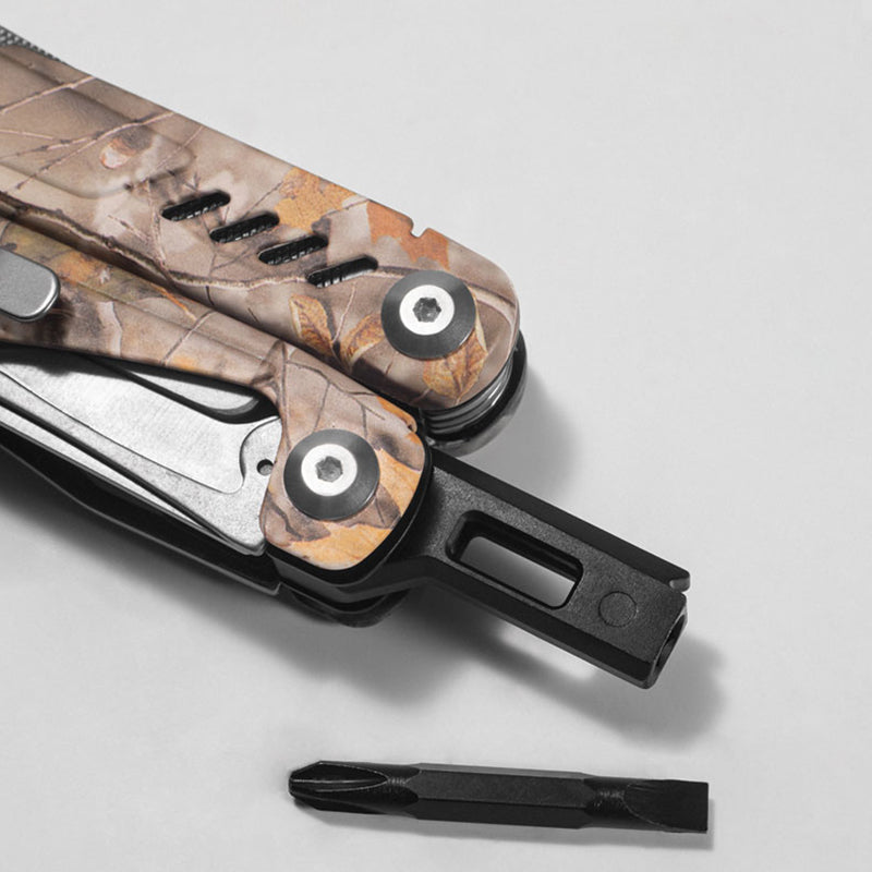Wautton 17-in-1 folding outdoor survival multitool showing open pliers blades and various screwdriver attachments — view 5
