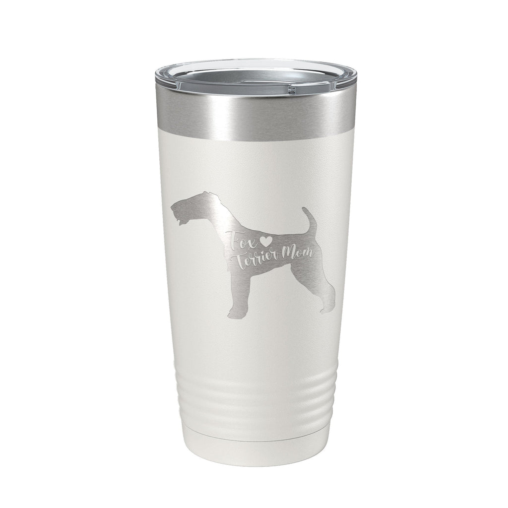 Fox Terrier mom 20oz insulated tumbler, laser engraved powder coated travel mug with clear lid — view 2