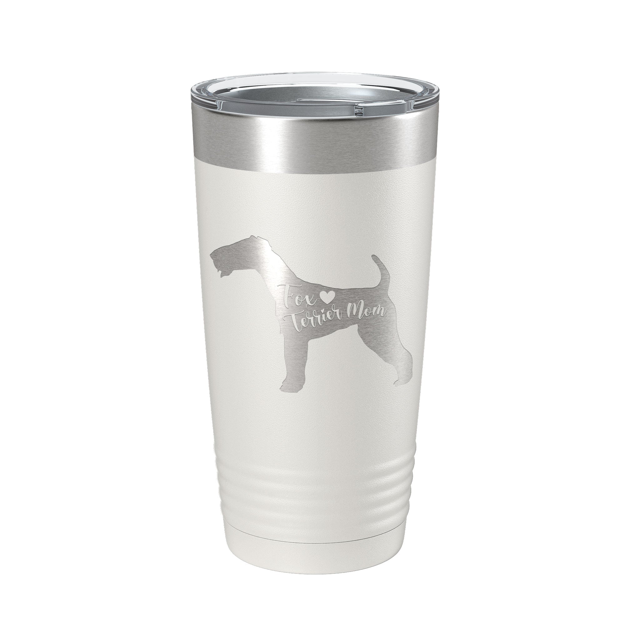 Fox Terrier mom 20oz insulated tumbler, laser engraved powder coated travel mug with clear lid — view 2
