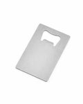 Credit card style stainless steel bottle opener designed for slim wallet storage and everyday carry