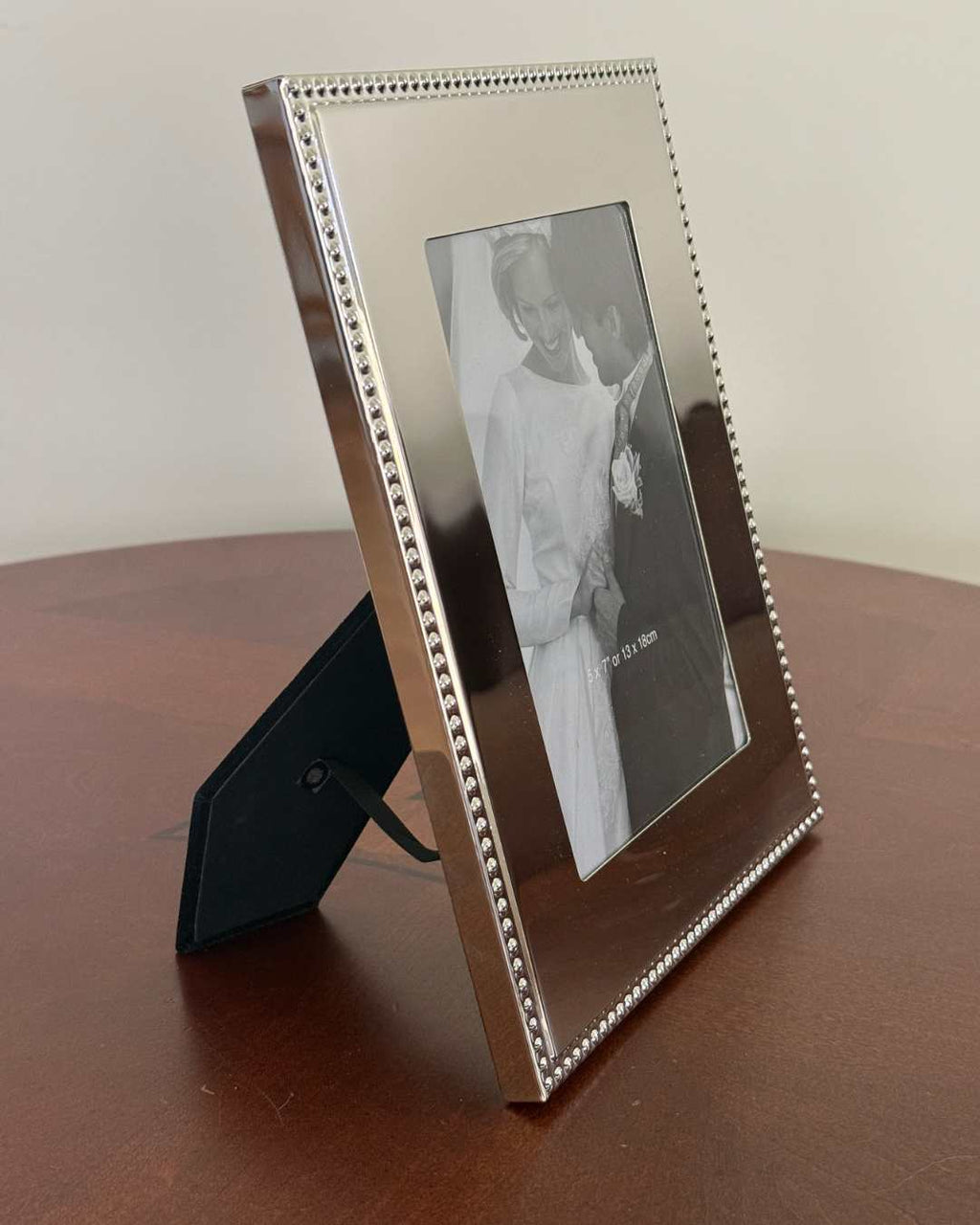 Bright metal 5x7 photo frame with a classic beaded edge for tabletop picture display — view 5