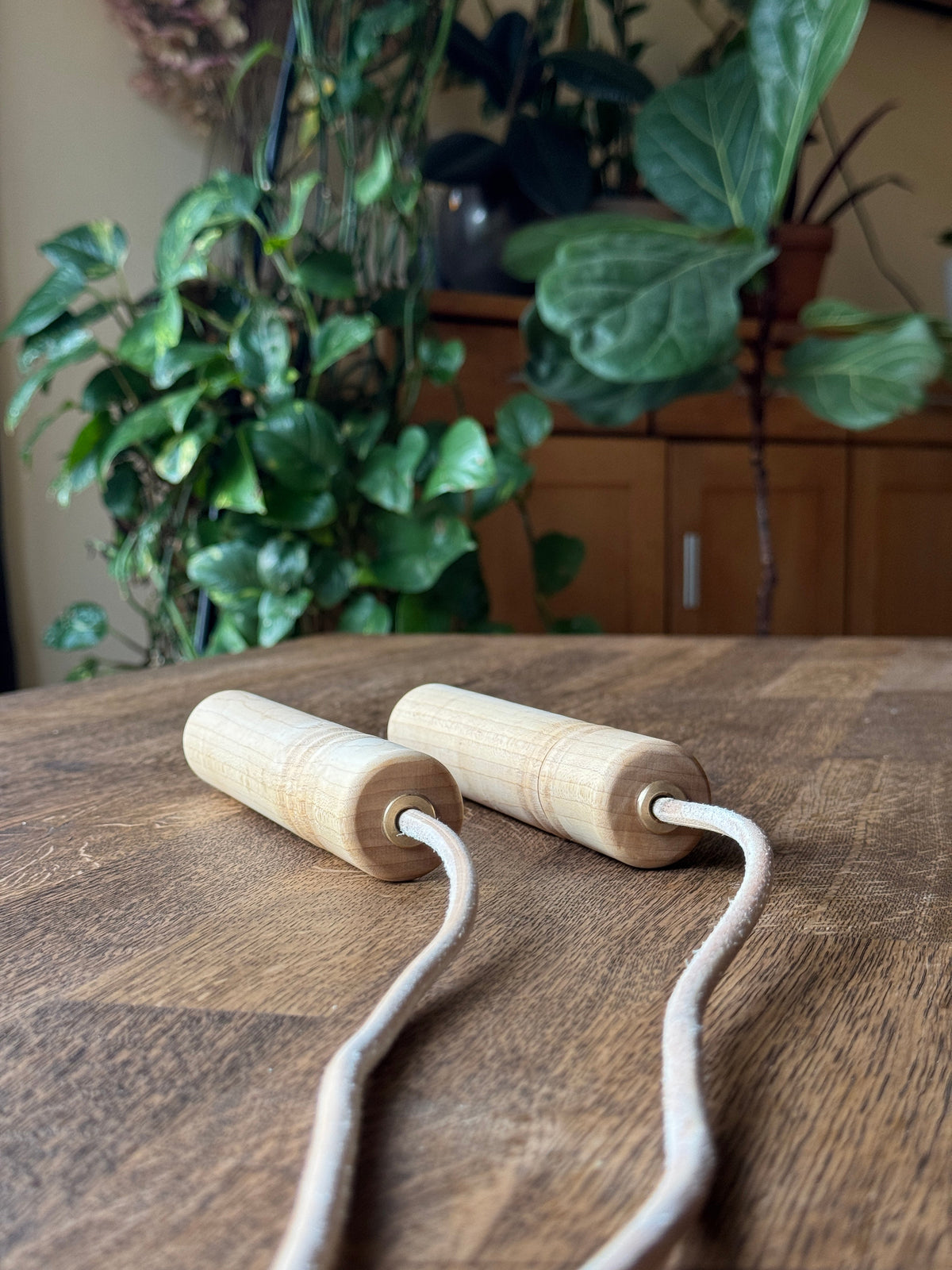 Premium Leather Skipping Rope - Wooden Handles (Maple, Walnut, Smoked Oak)-2