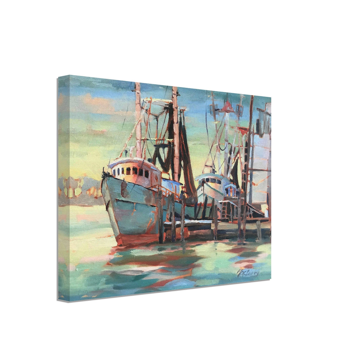 'Biloxi Fishing Fleet' I 11x14 inch Canvas Coastal Art Print I Original Artwork by American Artist Barbara Cleary-1