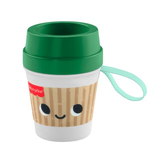 Fisher-Price mini coffee cup baby teether and sensory rattle with pretend coffee beans inside