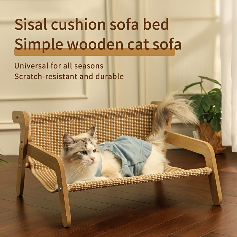 Large linen cat scratcher hammock lounge chair with elevated sturdy frame for indoor pets — view 2