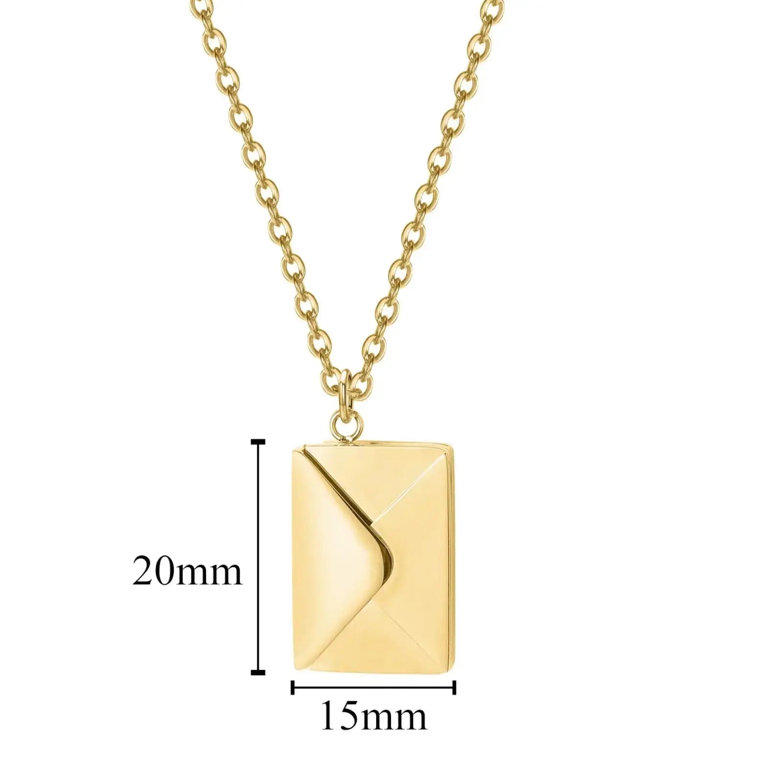 Personalized envelope necklace in gold displaying a hidden custom message pendant inside a box — view 5