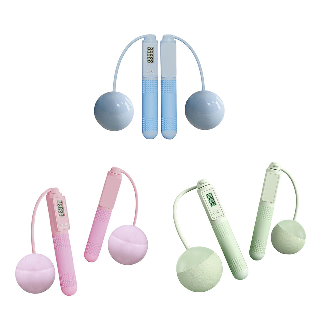 Smart cordless weighted jump rope with digital counter handles and attached pink resistance balls — view 2