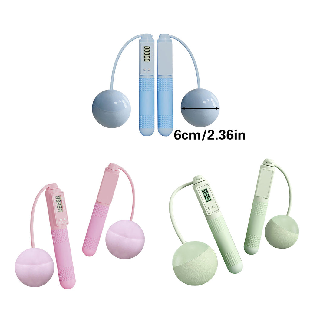 Smart cordless weighted jump rope with digital counter handles and attached pink resistance balls — view 3