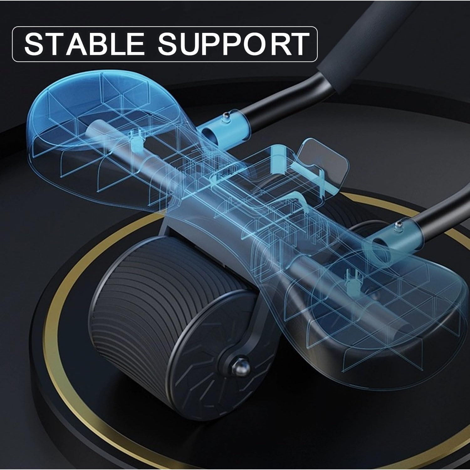 Black auto-rebound ab roller core trainer with ergonomic padded handles for home gym workouts. — view 2
