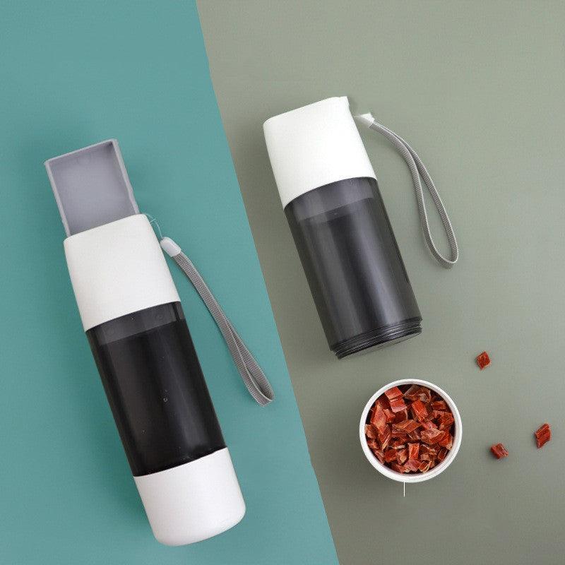 White portable dog water bottle and food container with a silicone seal for outdoor travel — view 2