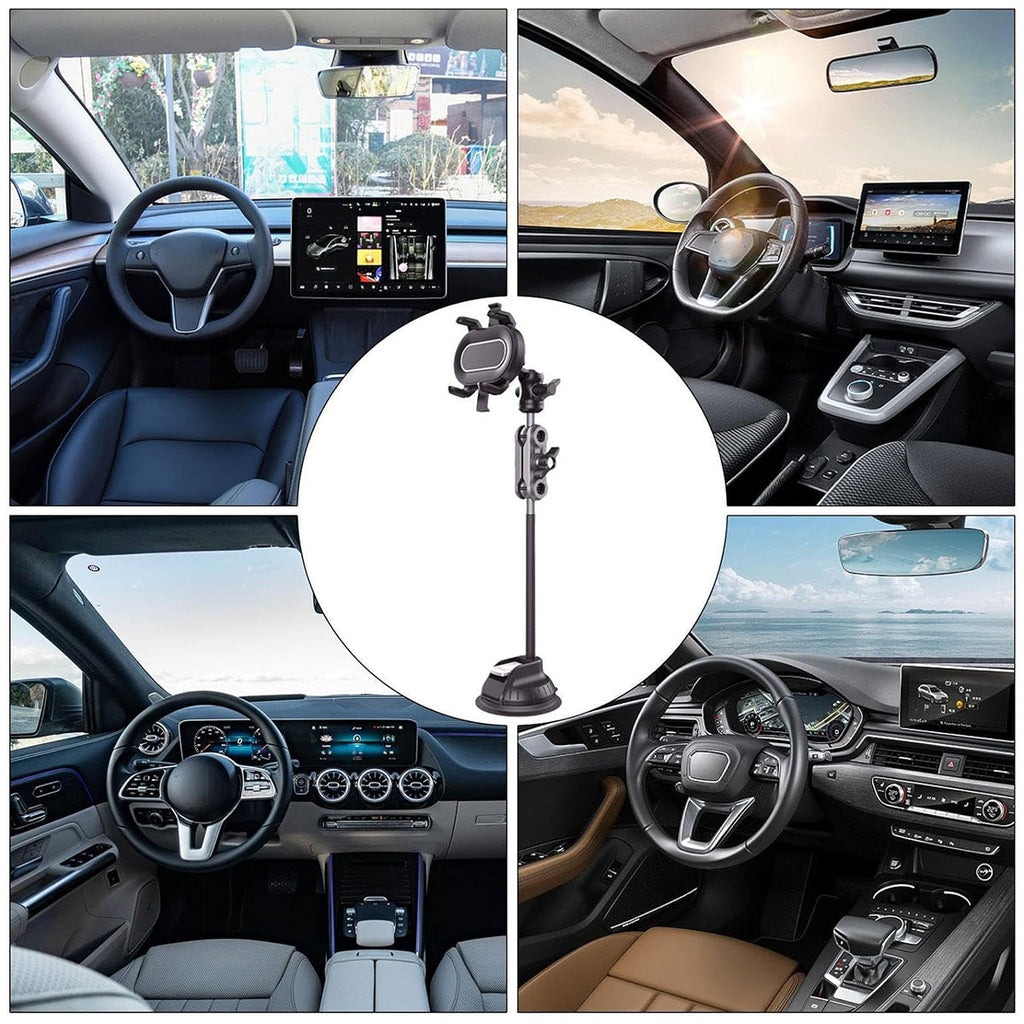 Black adjustable car phone holder with suction cup base and telescopic arm for secure dashboard mounting — view 4