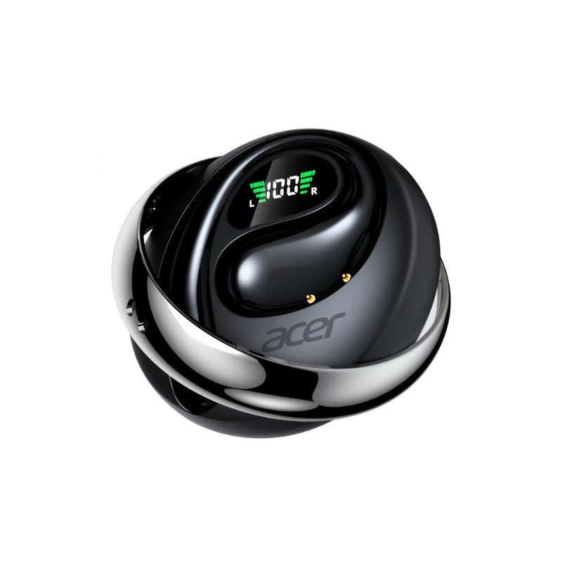 Wireless earbuds with condenser microphone and compact charging case, designed for comfortable everyday listening