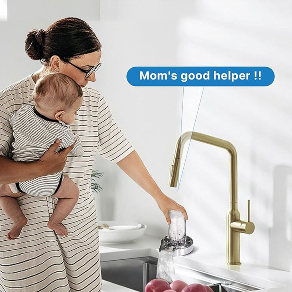Stainless steel automatic glass rinser sink attachment with cup and water spray — view 4