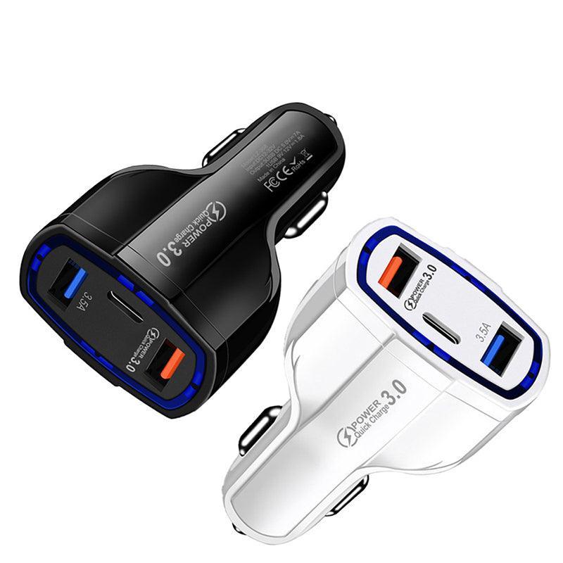 3-port 36W fast car charger with Quick Charge 3.0 and night-friendly LED lights — view 2