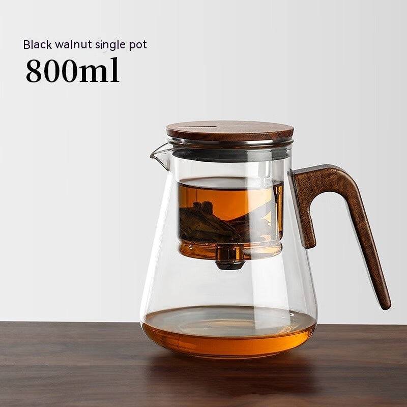Glass teapot with walnut wood handle and one-click filter for brewing loose leaf tea — view 5