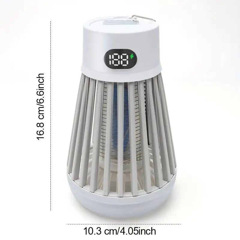 White 2-in-1 electric mosquito killer lamp and LED camping light on plain background — view 3