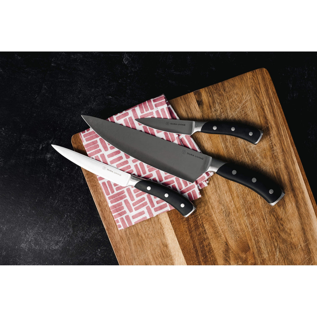 Elite 3-piece kitchen knife set with black ergonomic handles and high-carbon German steel blades — view 2