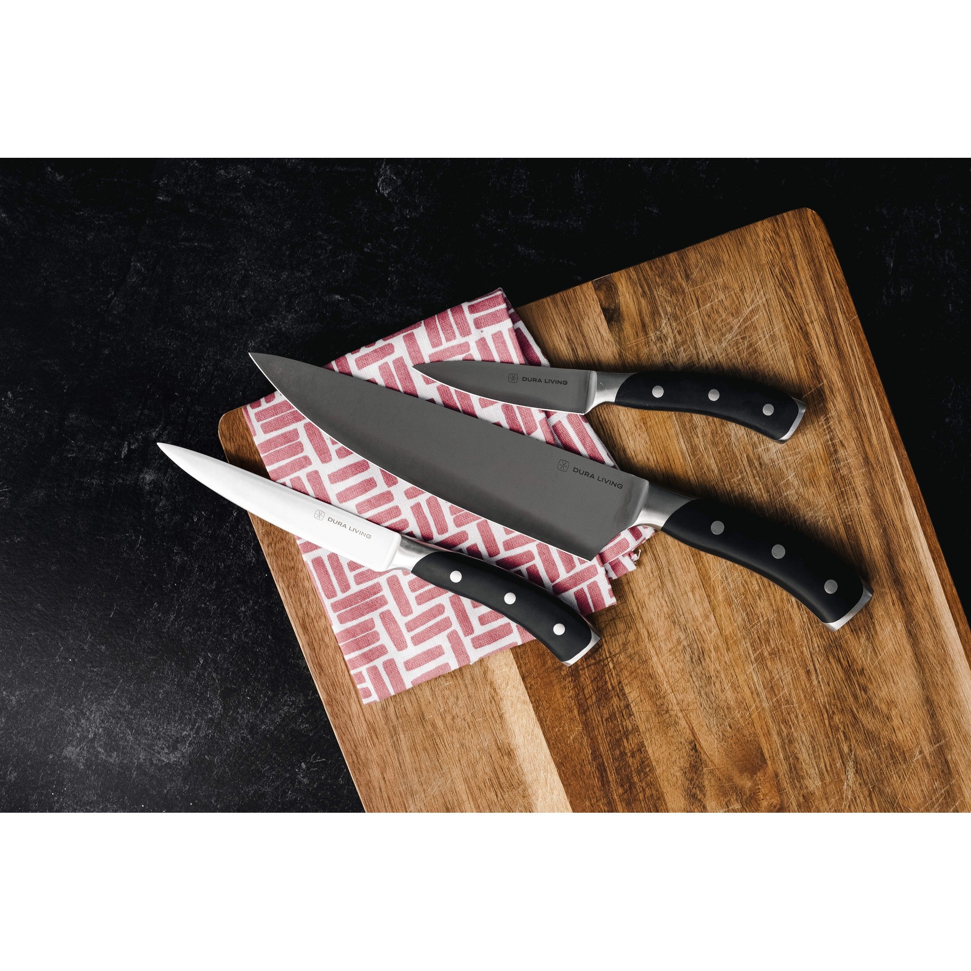 Elite 3-piece kitchen knife set with black ergonomic handles and high-carbon German steel blades — view 2