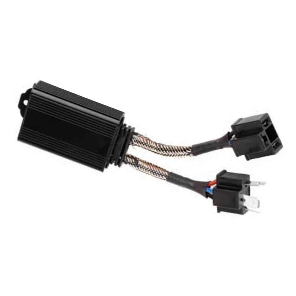 Black smart LED load module and Can-Bus decoder for H4 automotive headlights with wire connectors. — view 2