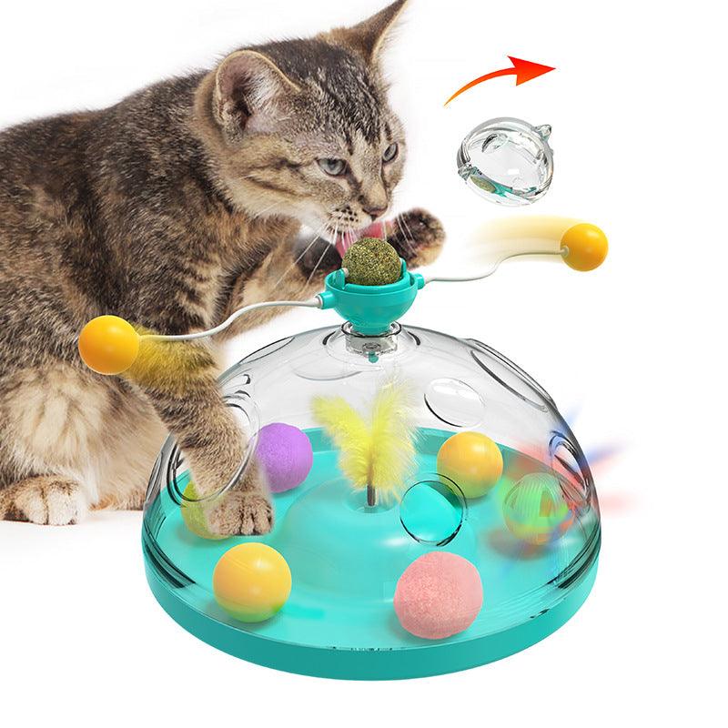 Interactive cat toy with transparent dome wavy teaser sticks glowing balls and large catnip roller