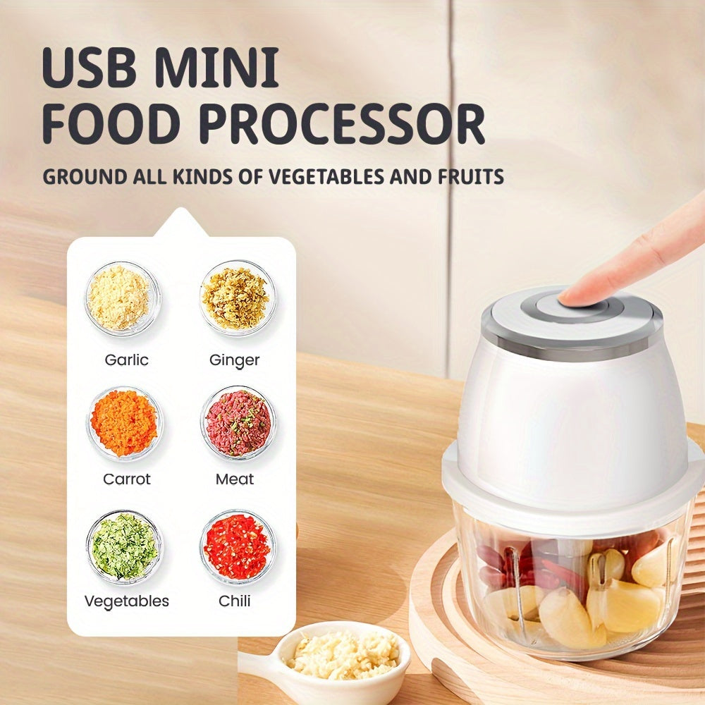 Mini USB rechargeable electric food processor with transparent bowl and stainless steel blades — view 2