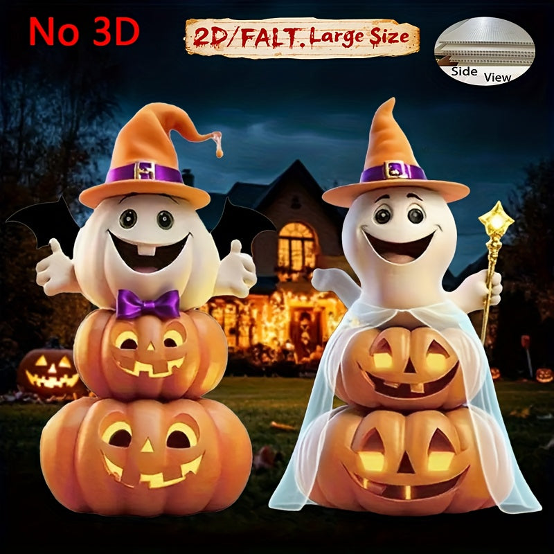 Two piece plastic Halloween lawn decorations with pole mounts for outdoor garden yard displays — view 4
